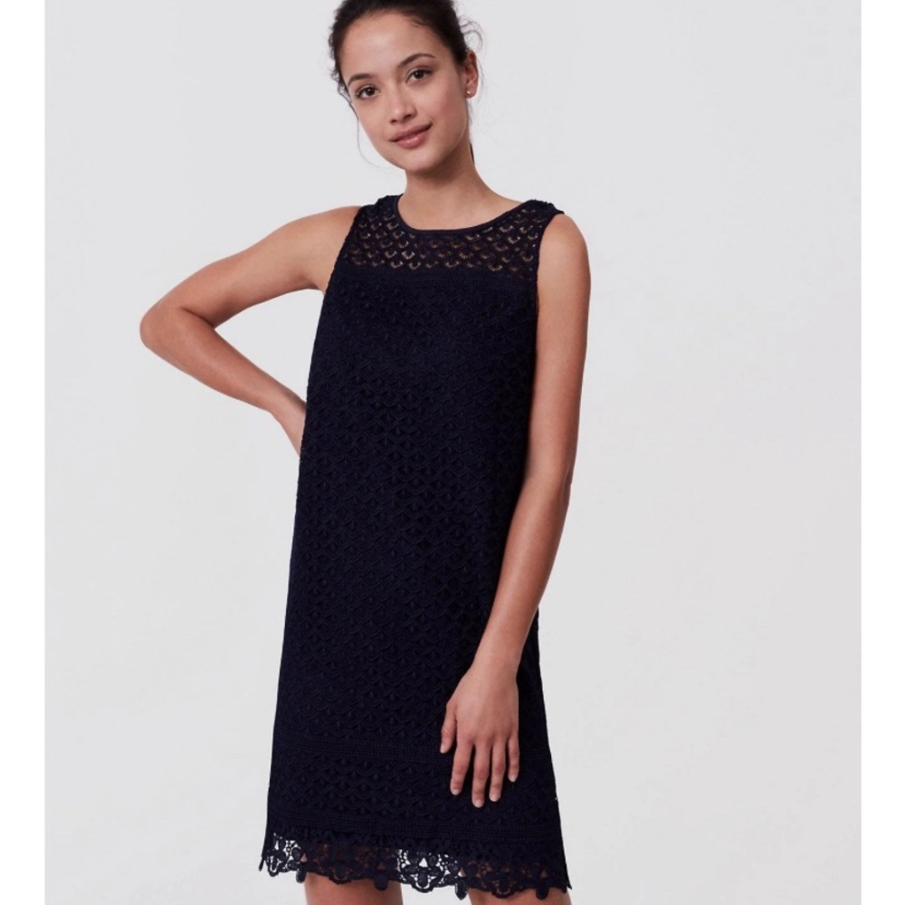 LOFT size 0 fit and flare navy blue sleeveless dress.